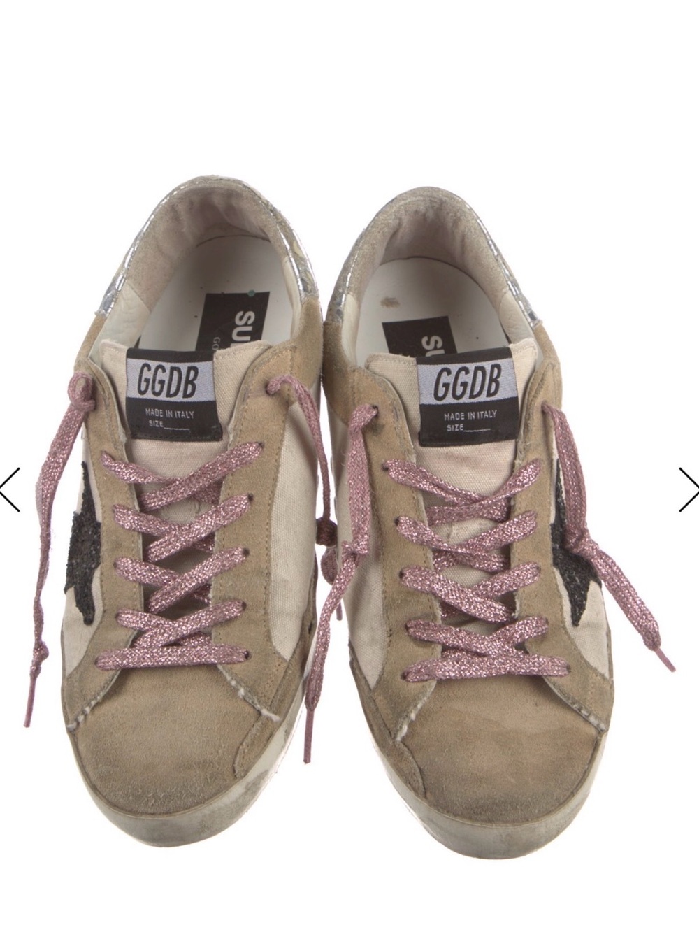 Golden Goose Beige Suede Sneakers with Pink Glitter Laces